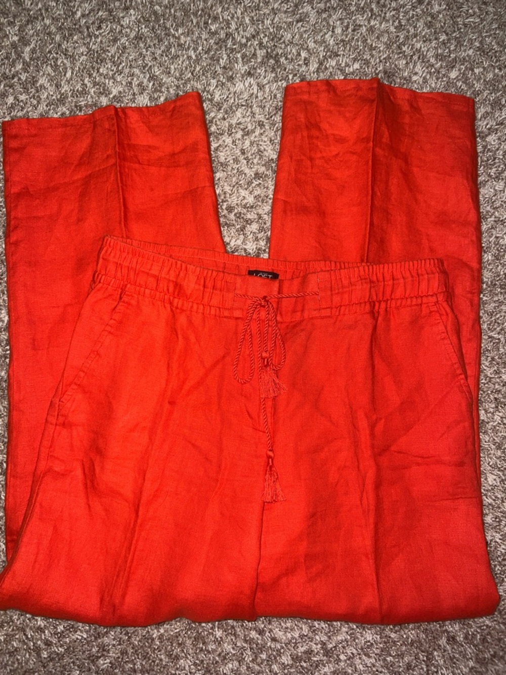 LOFT 100% Linen Wide-Leg Pants, Tassel Drawstring - Bright Coral Orange Size 6! - Picture 3 of 10